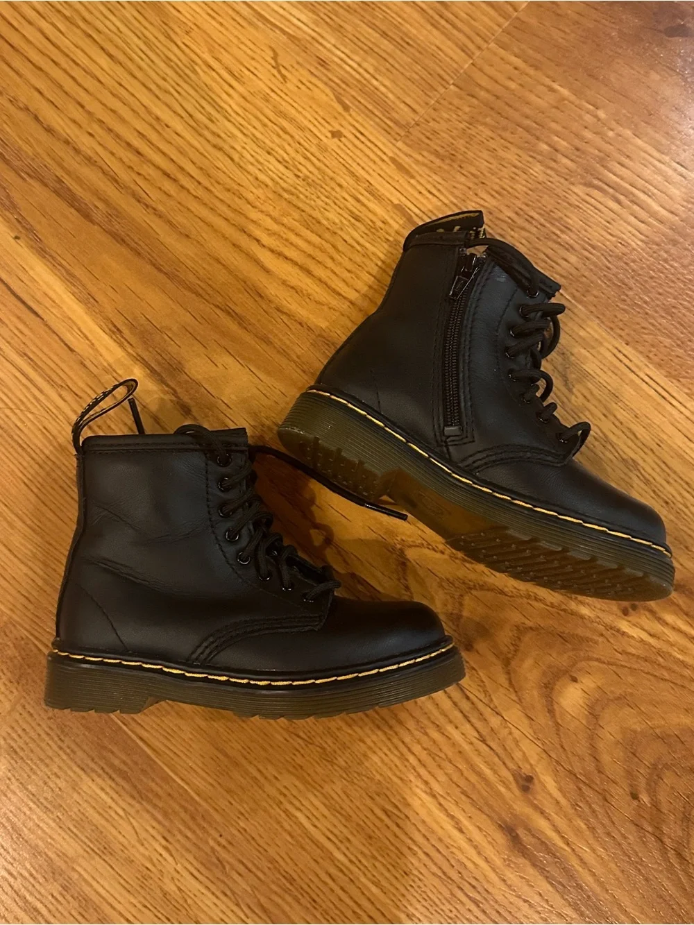 Dr. Martens Kids Black Leather Lace-Up Boots with Side Zipper